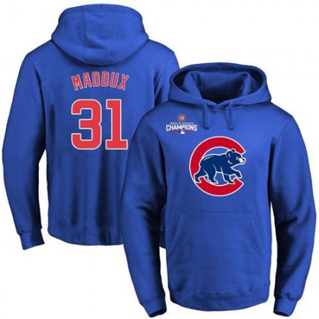 Cubs #31 Greg Maddux Blue 2016 World Series Champions Primary Logo Pullover MLB Hoodie