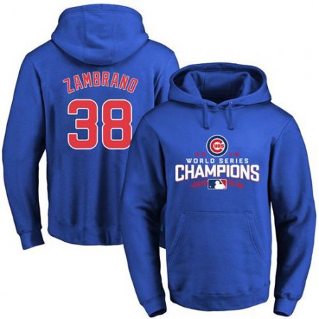 Cubs #38 Carlos Zambrano Blue 2016 World Series Champions Pullover MLB Hoodie