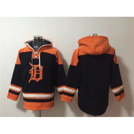 Men's Detroit Tigers Blank Black/Orange Lace-Up Pullover Hoodie