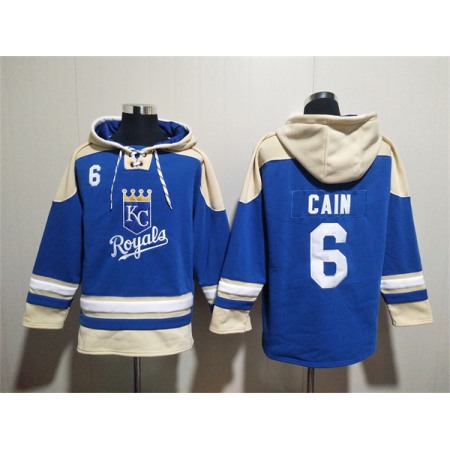 Men's Kansas City Royals #6 Lorenzo Cain Blue Ageless Must-Have Lace-Up Pullover Hoodie