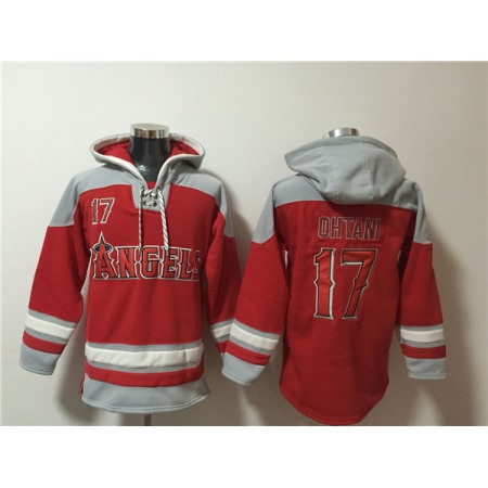 Men's Los Angeles Angels #17 Shohei Ohtani Red Ageless Must-Have Lace-Up Pullover Hoodie