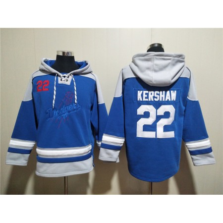 Men's Los Angeles Dodgers #22 Clayton Kershaw Blue Ageless Must-Have Lace-Up Pullover Hoodie