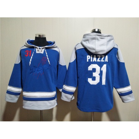 Men's Los Angeles Dodgers #31 Mike Piazza Blue Ageless Must-Have Lace-Up Pullover Hoodie