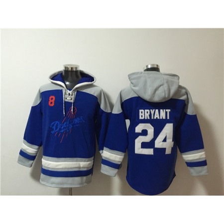 Men's Los Angeles Dodgers Front #8 Back #24 Kobe Bryant Blue Ageless Must-Have Lace-Up Pullover Hoodie