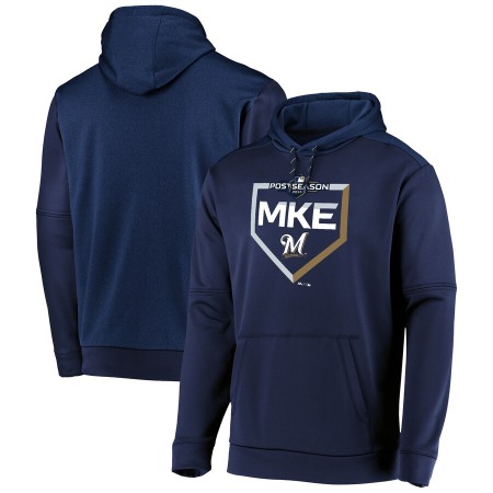 Men's Milwaukee Brewers Majestic Navy 2019 Postseason M Logo Dugout Pullover Hoodie