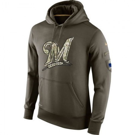 Men's Milwaukee Brewers Nike Olive Salute To Service KO Performance Hoodie