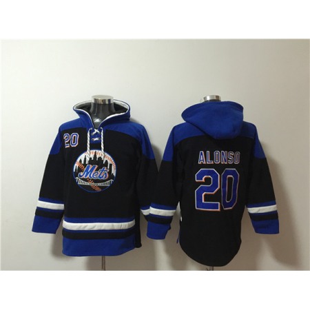 Men's New York Mets #20 Pete Alonso Black/Blue Ageless Must-Have Lace-Up Pullover Hoodie