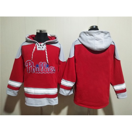 Men's Philadelphia Phillies Blank Red Ageless Must-Have Lace-Up Pullover Hoodie