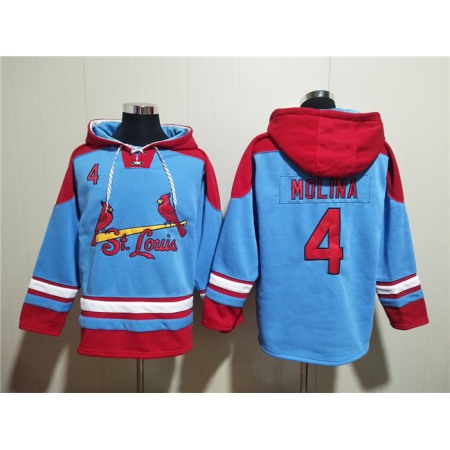 Men's St.Louis Cardinals #4 Yadier Molina Blue Ageless Must-Have Lace-Up Pullover Hoodie