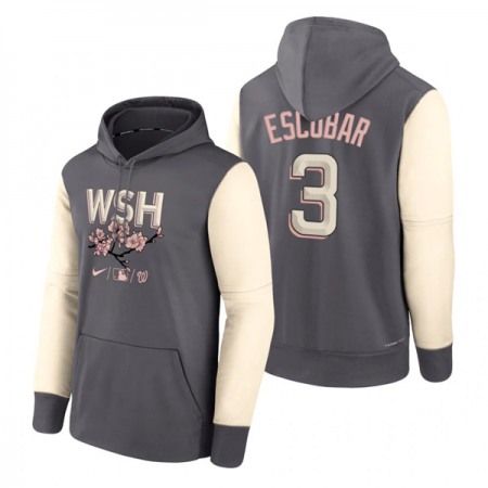 Men's Washington Nationals #3 Alcides Escobar 2022 Grey City Connect Cherry Blossom Print Hoodie