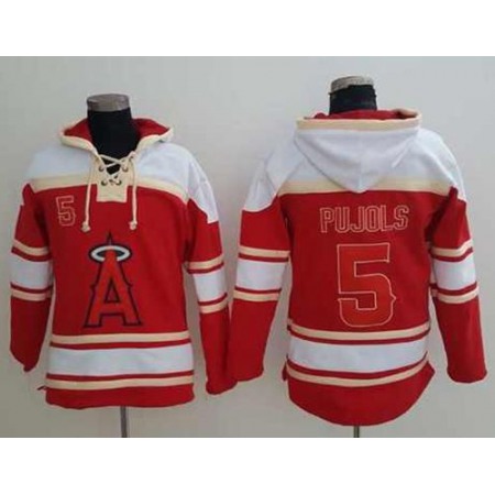 Angels of Anaheim #5 Albert Pujols Red Sawyer Hooded Sweatshirt MLB Hoodie