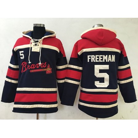 Braves #5 Freddie Freeman Navy Blue Sawyer Hooded Sweatshirt MLB Hoodie