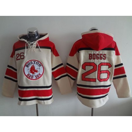 Red Sox #26 Wade Boggs Cream Sawyer Hooded Sweatshirt MLB Hoodie