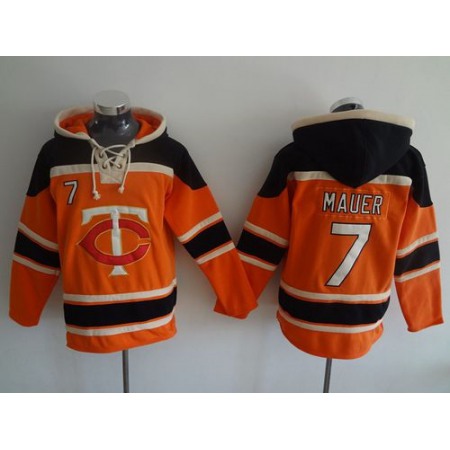 Twins #7 Joe Mauer Orange Sawyer Hooded Sweatshirt MLB Hoodie