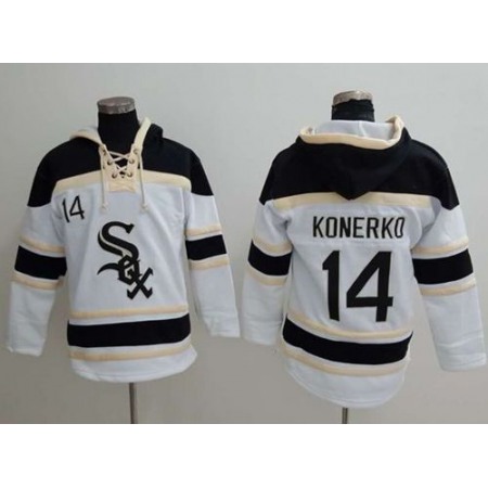 White Sox #14 Paul Konerko White Sawyer Hooded Sweatshirt MLB Hoodie