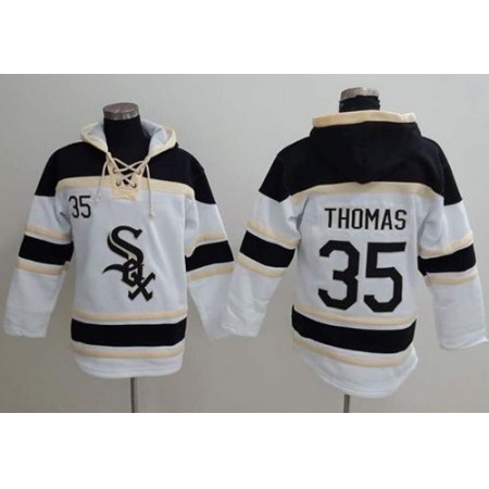 White Sox #35 Frank Thomas White Sawyer Hooded Sweatshirt MLB Hoodie