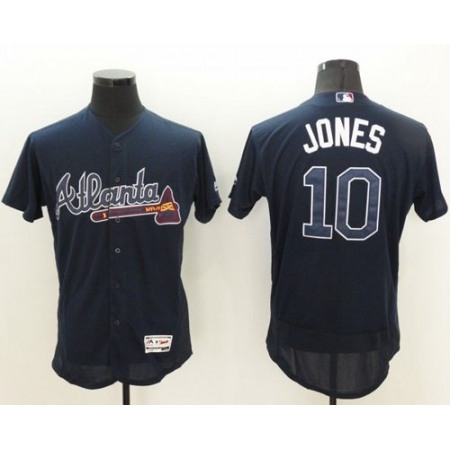 Braves #10 Chipper Jones Navy Blue Flexbase Authentic Collection Stitched MLB Jersey