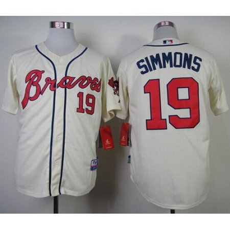 Braves #19 Andrelton Simmons Cream Alternate Cool Base Stitched MLB Jersey