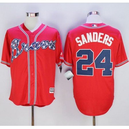 Braves #24 Deion Sanders Red New Cool Base Stitched MLB Jersey