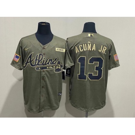 Men's Atlanta Braves #13 Ronald Acuna Jr. 2021 Green Salute To Service Cool Base Stitched Jersey