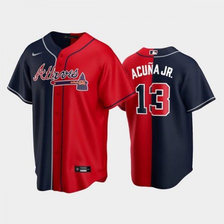 Men's Atlanta Braves #13 Ronald Acuna Jr. Navy/Red Split Cool Base Stitched Baseball Jersey