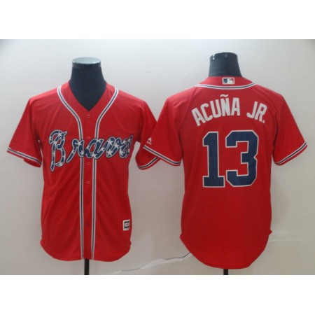 Men's Atlanta Braves #13 Ronald Acuna Red Cool Base Stitched MLB Jersey