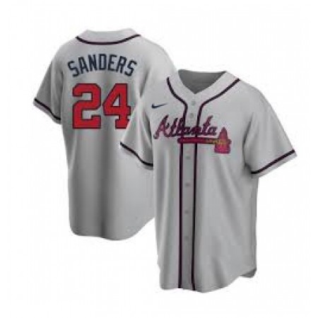 Men's Atlanta Braves #24 Deion Sanders Grey Cool Base Stitched Jersey