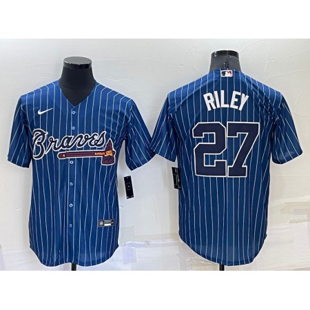 Men's Atlanta Braves #27 Austin Riley Navy Cool Base Stitched Baseball Jersey