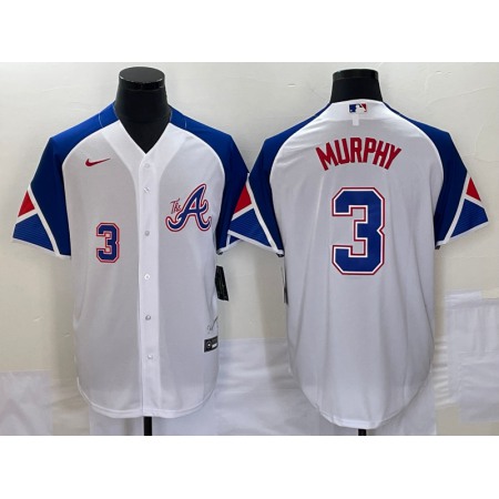 Men's Atlanta Braves #3 Dale Murphy White 2023 City Connect Cool Base With Patch Stitched Baseball Jersey