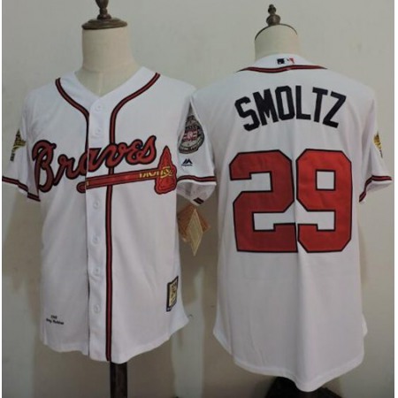 Mitchell And Ness 1995 Braves #29 John Smoltz White Throwback Stitched MLB Jersey