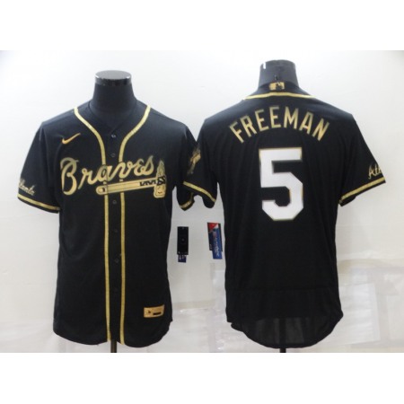 Men's Atlanta Braves #5 Freddie Freeman Black Golden Flex Base Stitched Jersey