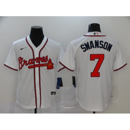 Men's Atlanta Braves #7 Dansby Swanson White Cool Base Stitched MLB Jersey