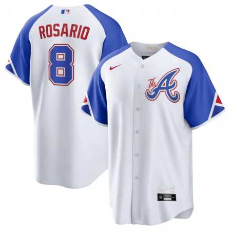 Men's Atlanta Braves #8 Eddie Rosario White 2023 City Connect Cool Base Stitched Baseball Jersey