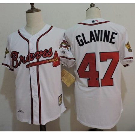 Mitchell And Ness 1995 Braves #47 Tom Glavine White Throwback Stitched MLB Jersey