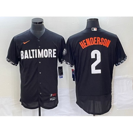 Men's Baltimore Orioles #2 Gunnar Henderson Black 2023 City Connect Flex Base Stitched Baseball Jersey