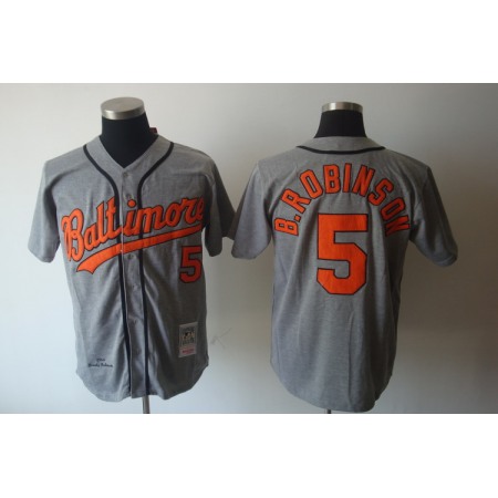 Mitchell and Ness Orioles #5 Brooks Robinson Grey Stitched Throwback MLB Jersey