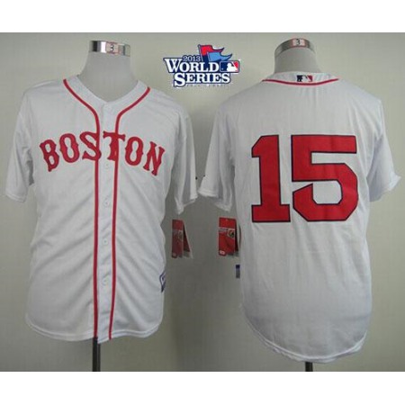 Red Sox #15 Dustin Pedroia White Cool Base 2013 World Series Patch Stitched MLB Jersey