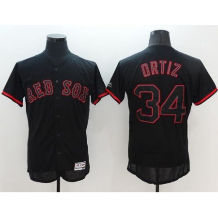 Red Sox #34 David Ortiz Black Fashion Flexbase Authentic Collection Stitched MLB Jersey