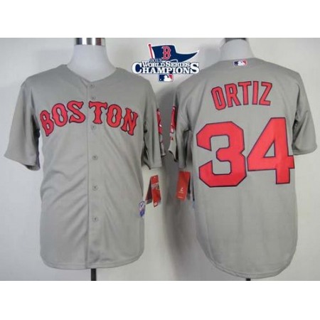 Red Sox #34 David Ortiz Grey Cool Base 2013 World Series Champions Patch Stitched MLB Jersey