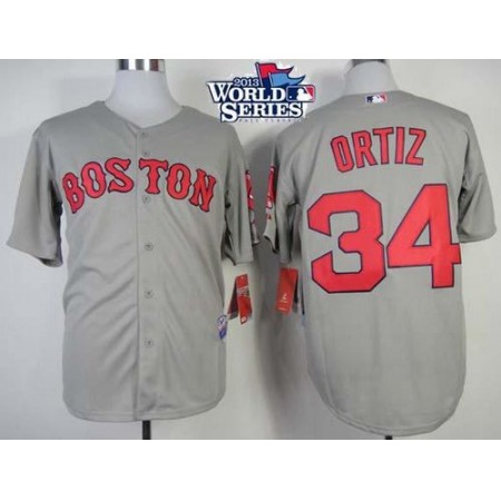 Red Sox #34 David Ortiz Grey Cool Base 2013 World Series Patch Stitched MLB Jersey