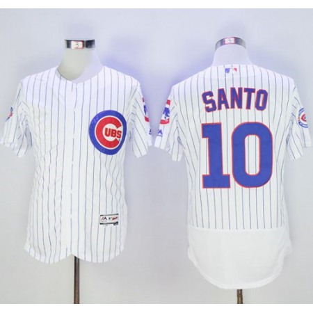 Cubs #10 Ron Santo White Flexbase Authentic Collection with 100 Years at Wrigley Field Commemorative Patch Stitched MLB Jersey