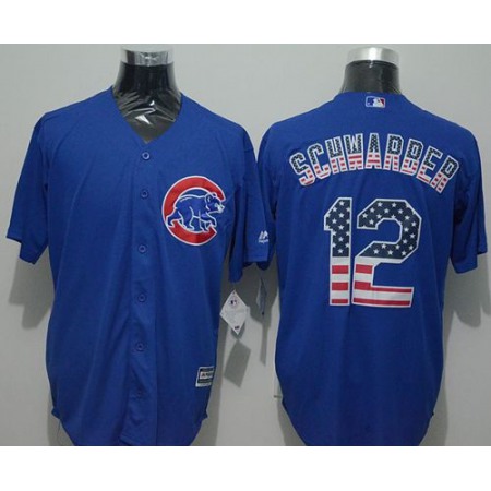 Cubs #12 Kyle Schwarber Blue USA Flag Fashion Stitched MLB Jersey