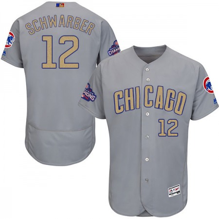 Men's Chicago Cubs #12 Kyle Schwarber World Series Champions Grey Program Flexbase Stitched MLB Jersey