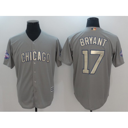 Men's Chicago Cubs #17 Kris Bryant World Series Champions Grey Program Cool Base Stitched MLB Jersey