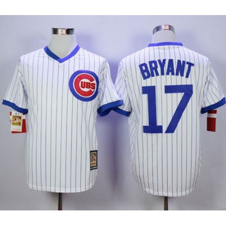 Cubs #17 Kris Bryant White Strip Home Cooperstown Stitched MLB Jersey