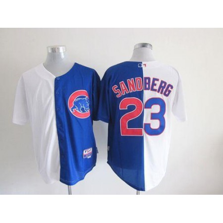 Cubs #23 Ryne Sandberg White/Blue Split Fashion Stitched MLB Jersey