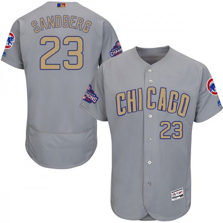 Men's Chicago Cubs #23 Ryne Sandberg World Series Champions Grey Program Flexbase Stitched MLB Jersey