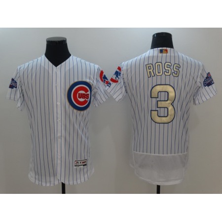 Men's Chicago Cubs #3 David Ross White 2017 Gold Program Flexbase Stitched MLB Jersey