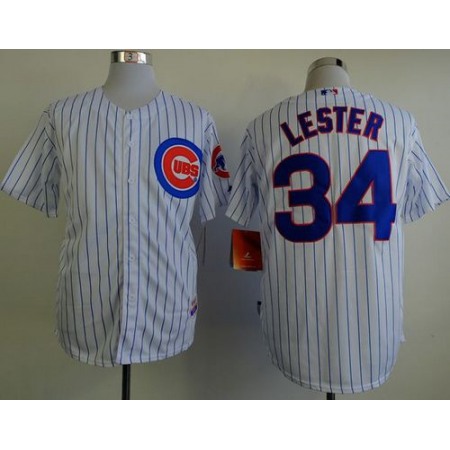 Cubs #34 Jon Lester White(Blue Strip) Cool Base Stitched MLB Jersey