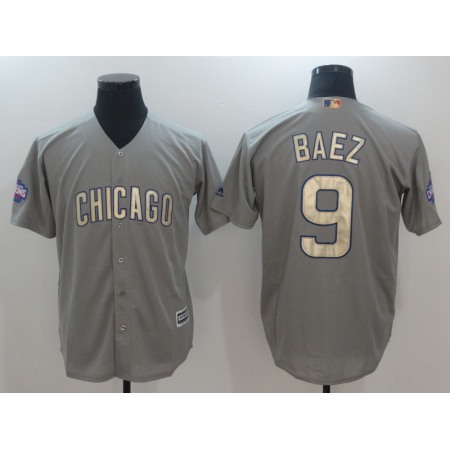 Men's Chicago Cubs #9 Javier Baez Gray World Series Champions Gold Program Cool Base Stitched MLB Jersey